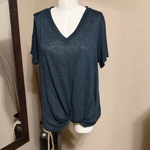 Bobeau Dark Teal V-Neck Short Sleeve Top - L